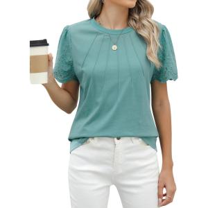 imageBlooming Jelly Womens Dressy Casual Blouses Business Work Tops Lace Short Sleeve Shirts Trendy Summer Outfits 2024Turquoise