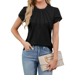imageBlooming Jelly Womens Dressy Casual Blouses Business Work Tops Summer Short Sleeve Shirts Crew Neck Waffle Kint TshirtsBlack