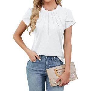 imageBlooming Jelly Womens Dressy Casual Blouses Business Work Tops Summer Short Sleeve Shirts Crew Neck Waffle Kint TshirtsWhite