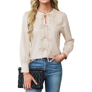imageBlooming Jelly Womens Dressy Casual Blouses Business Work Tops Tie Front Long Sleeve Shirts 2025 Fall OutfitsApricot