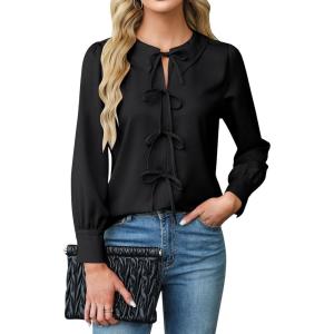 imageBlooming Jelly Womens Dressy Casual Blouses Business Work Tops Tie Front Long Sleeve Shirts 2025 Fall OutfitsBlack