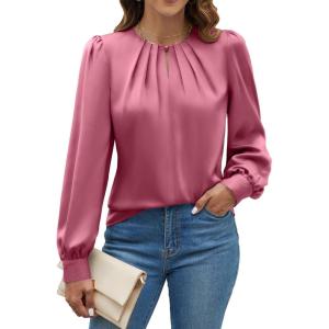 imageBlooming Jelly Womens Dressy Casual Blouses Satin Long Sleeve Shirts Pleated Business Tops Trendy Fall OutfitsDusty Pink