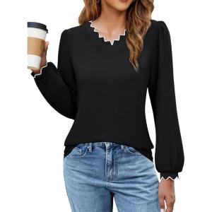 imageBlooming Jelly Womens Dressy Casual Long Sleeve Top V Neck Work Blouse Scalloped Business Shirts Fall Clothes 2024Black