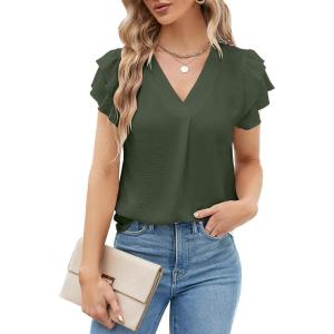 imageBlooming Jelly Womens Dressy Casual Shirts Short Sleeve V Neck Work Blouse Business Casual Summer Tops 2025Army Green