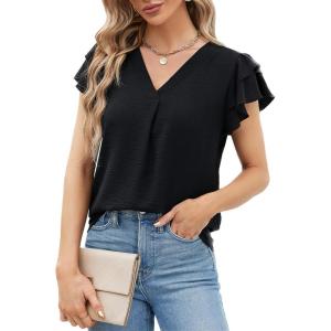 imageBlooming Jelly Womens Dressy Casual Shirts Short Sleeve V Neck Work Blouse Business Casual Summer Tops 2025Black