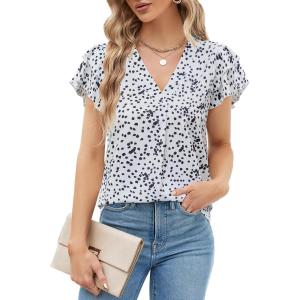imageBlooming Jelly Womens Dressy Casual Shirts Short Sleeve V Neck Work Blouse Business Casual Summer Tops 2025Black Spot