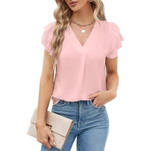 imageBlooming Jelly Womens Dressy Casual Shirts Short Sleeve V Neck Work Blouse Business Casual Summer Tops 2025Light Pink