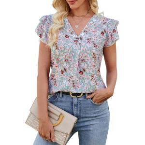 imageBlooming Jelly Womens Dressy Casual Shirts Short Sleeve V Neck Work Blouse Business Casual Summer Tops 2025Pink Floral