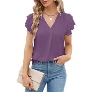 imageBlooming Jelly Womens Dressy Casual Shirts Short Sleeve V Neck Work Blouse Business Casual Summer Tops 2025Purple