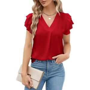 imageBlooming Jelly Womens Dressy Casual Shirts Short Sleeve V Neck Work Blouse Business Casual Summer Tops 2025Red