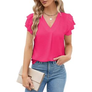 imageBlooming Jelly Womens Dressy Casual Shirts Short Sleeve V Neck Work Blouse Business Casual Summer Tops 2025Rosy Red