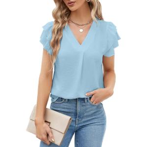 imageBlooming Jelly Womens Dressy Casual Shirts Short Sleeve V Neck Work Blouse Business Casual Summer Tops 2025Sky Blue