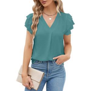 imageBlooming Jelly Womens Dressy Casual Shirts Short Sleeve V Neck Work Blouse Business Casual Summer Tops 2025Turquoise