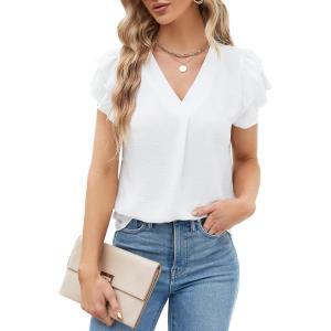 imageBlooming Jelly Womens Dressy Casual Shirts Short Sleeve V Neck Work Blouse Business Casual Summer Tops 2025White