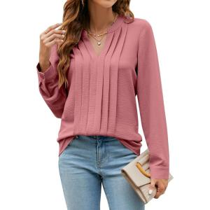 imageBlooming Jelly Womens Dressy Casual Tops Business Long Sleeve Shirts Pleated Fall Work Blouse 2024Pink
