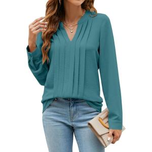 imageBlooming Jelly Womens Dressy Casual Tops Business Long Sleeve Shirts Pleated Fall Work Blouse 2024Turquoise