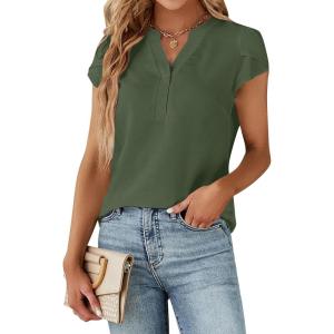 imageBlooming Jelly Womens Dressy Casual Tops Business Work Blouses White Button Down Shirts Cap Sleeve V Neck TshirtArmy Green