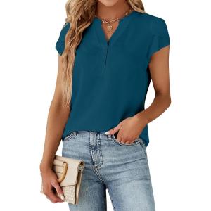 imageBlooming Jelly Womens Dressy Casual Tops Business Work Blouses White Button Down Shirts Cap Sleeve V Neck TshirtBlue01