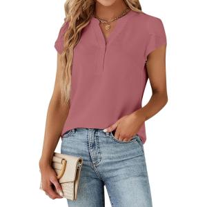 imageBlooming Jelly Womens Dressy Casual Tops Business Work Blouses White Button Down Shirts Cap Sleeve V Neck TshirtDusty Pink