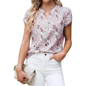 imageBlooming Jelly Womens Dressy Casual Tops Business Work Blouses White Button Down Shirts Cap Sleeve V Neck TshirtFloral Light Khaki