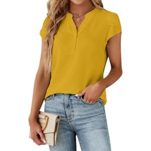 imageBlooming Jelly Womens Dressy Casual Tops Business Work Blouses White Button Down Shirts Cap Sleeve V Neck TshirtGinger