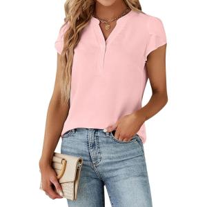 imageBlooming Jelly Womens Dressy Casual Tops Business Work Blouses White Button Down Shirts Cap Sleeve V Neck TshirtLight Pink