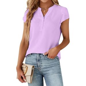 imageBlooming Jelly Womens Dressy Casual Tops Business Work Blouses White Button Down Shirts Cap Sleeve V Neck TshirtLight Purple