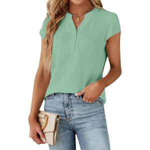 imageBlooming Jelly Womens Dressy Casual Tops Business Work Blouses White Button Down Shirts Cap Sleeve V Neck TshirtMint Green