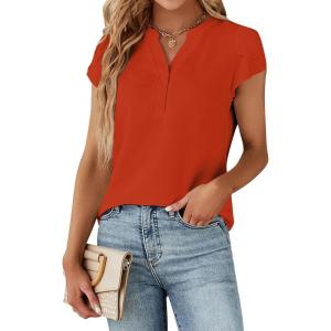 imageBlooming Jelly Womens Dressy Casual Tops Business Work Blouses White Button Down Shirts Cap Sleeve V Neck TshirtOrange