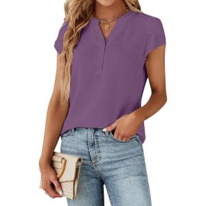 imageBlooming Jelly Womens Dressy Casual Tops Business Work Blouses White Button Down Shirts Cap Sleeve V Neck TshirtPurple