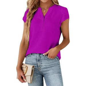 imageBlooming Jelly Womens Dressy Casual Tops Business Work Blouses White Button Down Shirts Cap Sleeve V Neck TshirtRose Purple