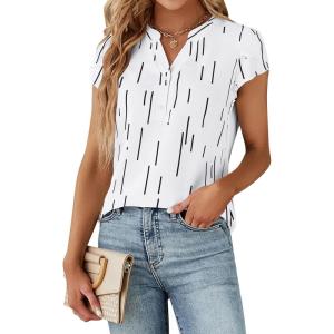 imageBlooming Jelly Womens Dressy Casual Tops Business Work Blouses White Button Down Shirts Cap Sleeve V Neck TshirtWhite With Line