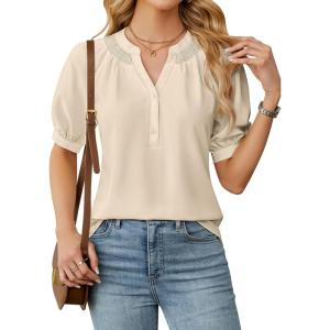 imageBlooming Jelly Womens Dressy Tops Business Casual Blouses Summer Button Down Work Shirts 2025Apricot