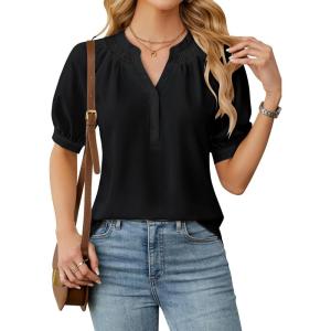 imageBlooming Jelly Womens Dressy Tops Business Casual Blouses Summer Button Down Work Shirts 2025Black