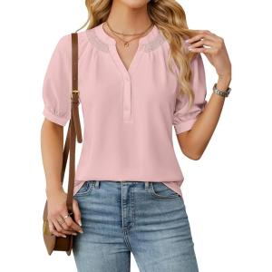 imageBlooming Jelly Womens Dressy Tops Business Casual Blouses Summer Button Down Work Shirts 2025Pink