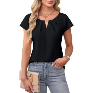imageBlooming Jelly Womens Dressy Tops Trendy Work Short Sleeve Shirts Pleated Cute Summer Blouses Business Casual OutfitsBlack