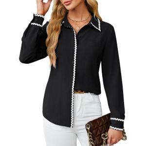 imageBlooming Jelly Womens Long Sleeve Button Down Shirts V Neck Dressy Casual Tops Collared Blouse Fall Clothes 2024Black