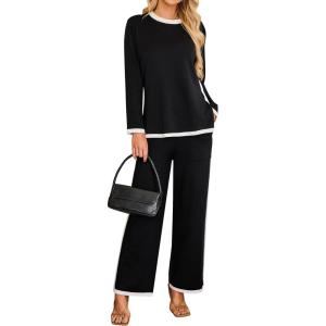 imageBlooming Jelly Womens Lounge Sets 2 Piece Fall Travel Outfits Sweater Knit Matching Sets Airport LoungewearBlack
