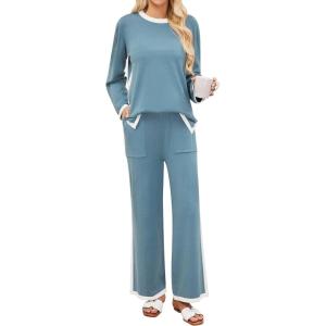 imageBlooming Jelly Womens Lounge Sets 2 Piece Fall Travel Outfits Sweater Knit Matching Sets Airport LoungewearBlue