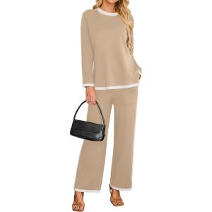 imageBlooming Jelly Womens Lounge Sets 2 Piece Fall Travel Outfits Sweater Knit Matching Sets Airport LoungewearKhaki