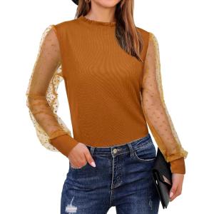 imageBlooming Jelly Womens Mock Neck Tops Keyhole Dressy Casual Blouses Polka Dot Long Sleeve Fall Outfits 2025Yellow