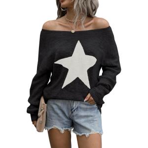 imageBlooming Jelly Womens Off The Shoulder Sweaters Cute Fall Tunic Tops Knitted Pullover SweaterBlack1