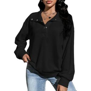 imageBlooming Jelly Womens Oversized Quarter Zip Cute Sweatshirt Lapel Cozy Fleece Trendy Thumb Hole PulloverBlack02