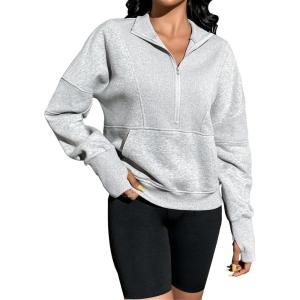 imageBlooming Jelly Womens Oversized Quarter Zip Cute Sweatshirt Lapel Cozy Fleece Trendy Thumb Hole PulloverGrey 05