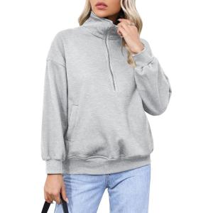 imageBlooming Jelly Womens Oversized Quarter Zip Cute Sweatshirt Lapel Cozy Fleece Trendy Thumb Hole PulloverGrey