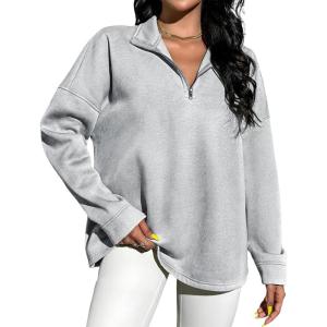 imageBlooming Jelly Womens Oversized Quarter Zip Cute Sweatshirt Lapel Cozy Fleece Trendy Thumb Hole PulloverGrey013