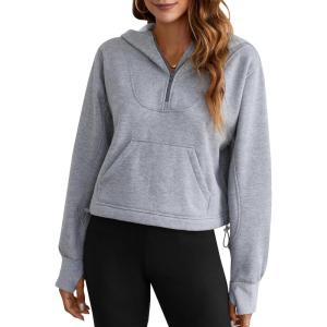 imageBlooming Jelly Womens Oversized Quarter Zip Cute Sweatshirt Lapel Cozy Fleece Trendy Thumb Hole PulloverGrey03