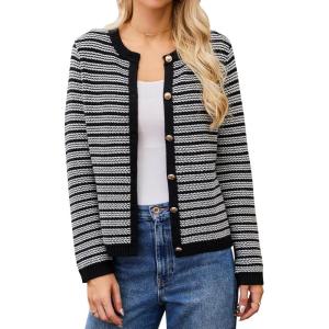 imageBlooming Jelly Womens Striped Cardigan Sweaters Dressy Casual Chunky Knit Coats 2024 Trendy Fall OutfitsBlack