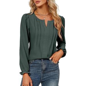 imageBlooming Jelly Womens Tops Dressy Casual Long Sleeve Shirts V Neck Chiffon Blouses Fall Clothes 2024Army Green