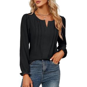 imageBlooming Jelly Womens Tops Dressy Casual Long Sleeve Shirts V Neck Chiffon Blouses Fall Clothes 2024Black